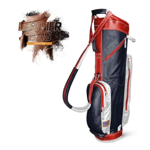 Sun Mountain Leather Cart Bag - Navy/White/Red 1 Sun Mountain Leather Cart Bag - Navy/White/Red
