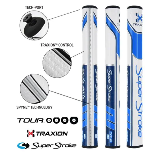 Super Stroke Traxion Tour 2.0 Putter Grip - White/Light Blue/Dark Blue 1 Super Stroke Traxion Tour 2.0 Putter Grip - White/Light Blue/Dark Blue