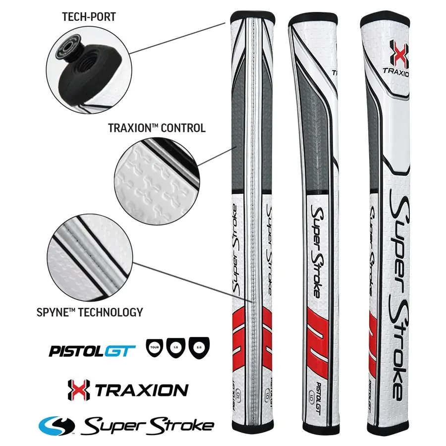 Super Stroke Traxion Pistol GT 1.0 Putter Grip - White/Red/Grey 1 Super Stroke Traxion Pistol GT 1.0 Putter Grip - White/Red/Grey