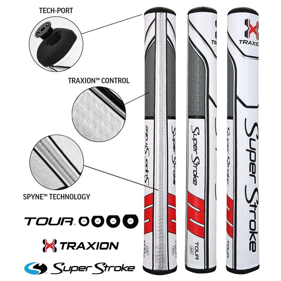 Super Stroke Traxion Tour 3.0 Putter Grip - White/Red/Grey 1 Super Stroke Traxion Tour 3.0 Putter Grip - White/Red/Grey